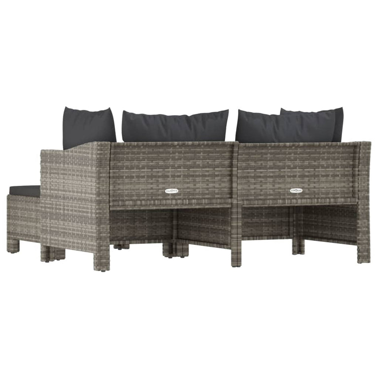 3-delige Loungeset met kussens poly rattan grijs