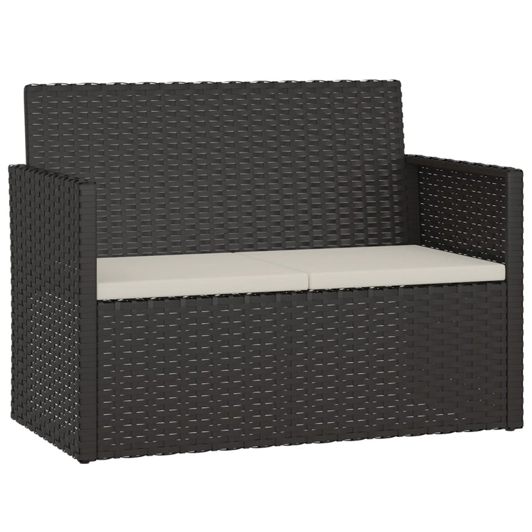 Tuinbank met kussens 105 cm poly rattan zwart