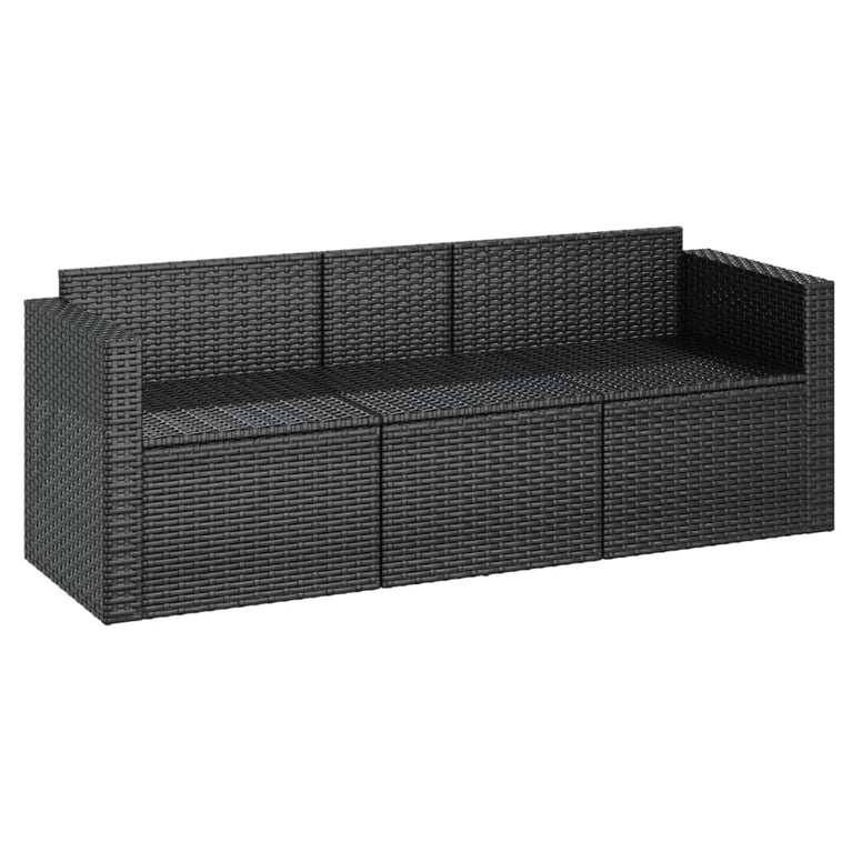 Tuinbank 3-zits met kussens poly rattan zwart