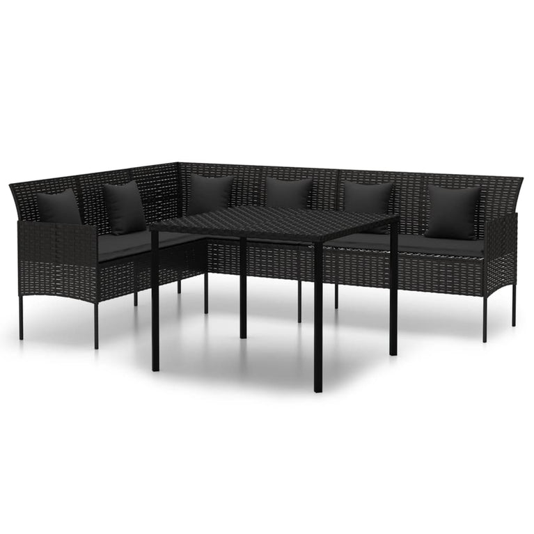2-delige Tuinset met kussens poly rattan zwart