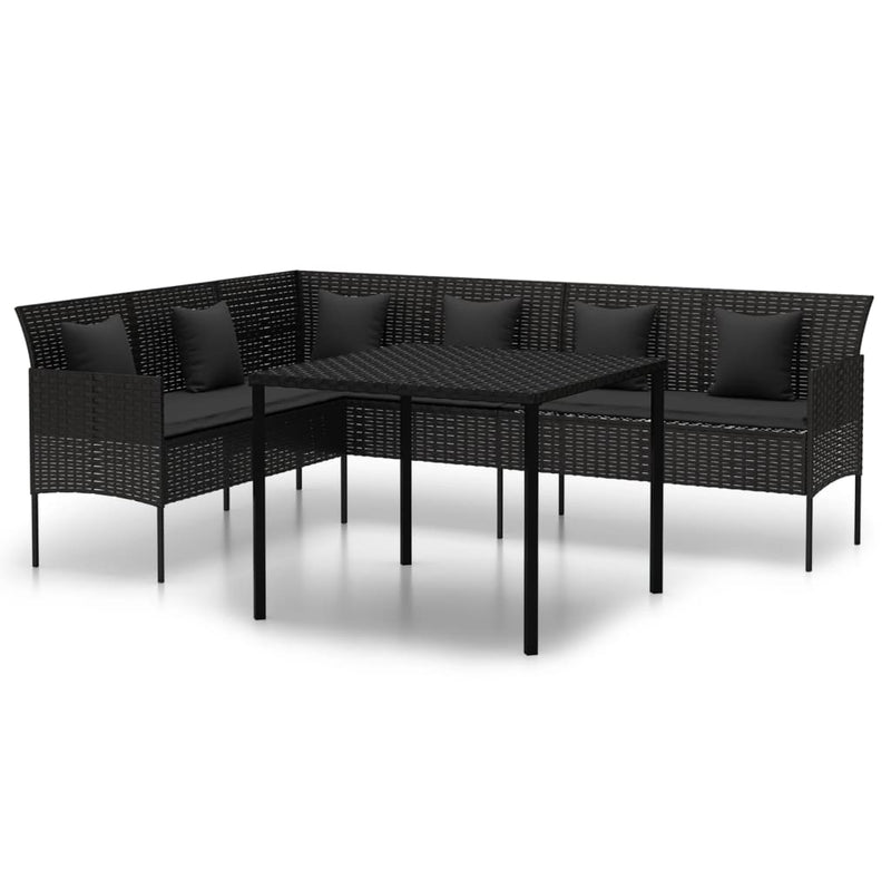 2-delige Tuinset met kussens poly rattan zwart