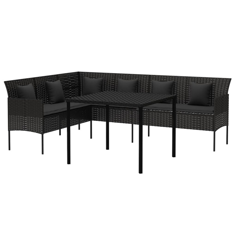 2-delige Tuinset met kussens poly rattan zwart