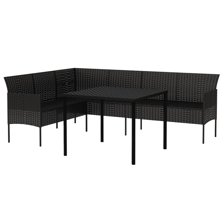 2-delige Tuinset met kussens poly rattan zwart