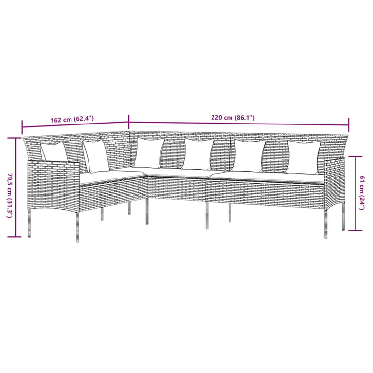 2-delige Tuinset met kussens poly rattan zwart