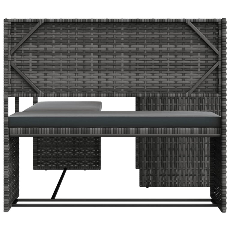 Tuinbank met tafel en kussens L-vormig poly rattan grijs