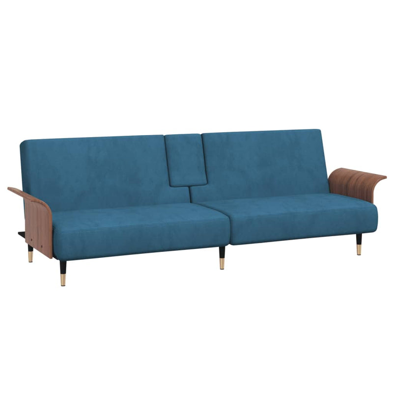Slaapbank met bekerhouders fluweel blauw