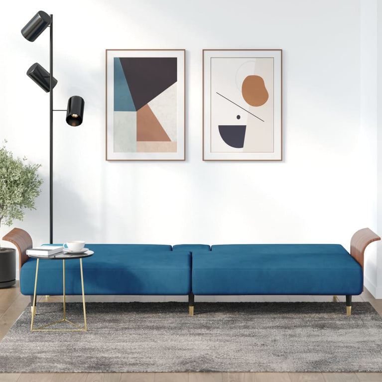 Slaapbank met bekerhouders fluweel blauw