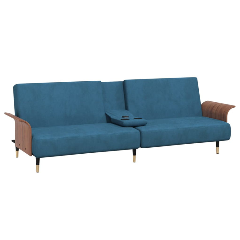 Slaapbank met bekerhouders fluweel blauw