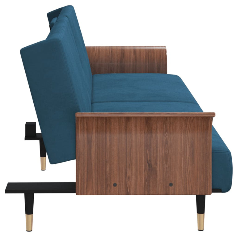 Slaapbank met bekerhouders fluweel blauw