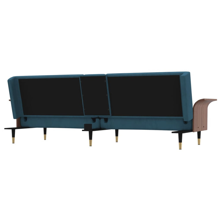 Slaapbank met bekerhouders fluweel blauw