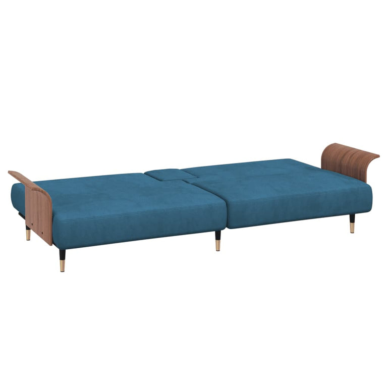 Slaapbank met bekerhouders fluweel blauw