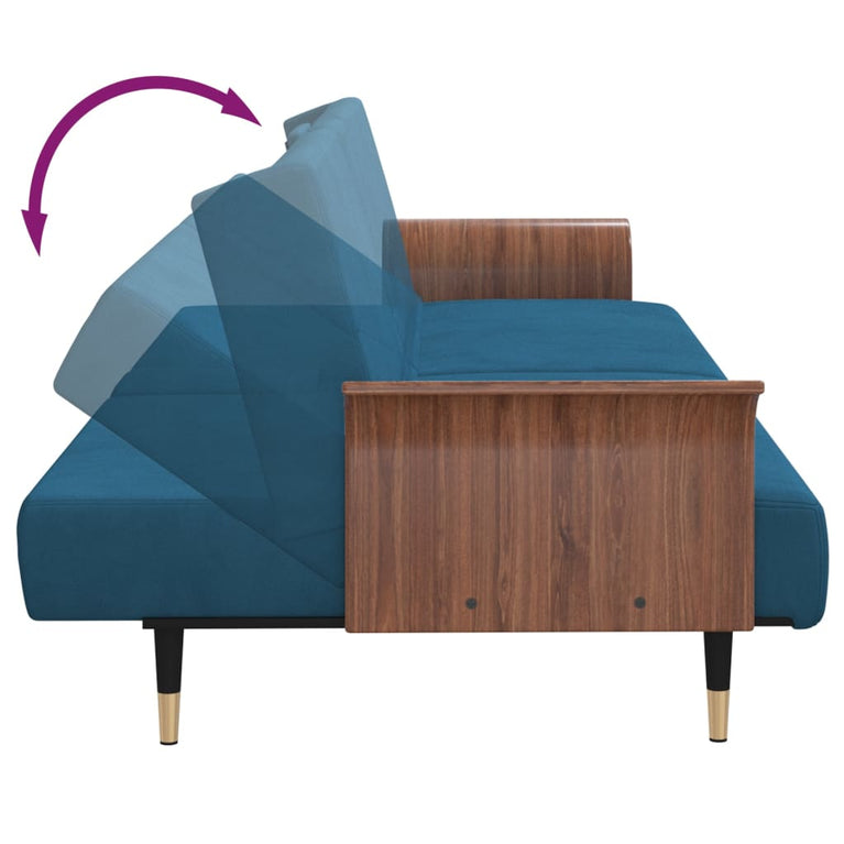 Slaapbank met bekerhouders fluweel blauw