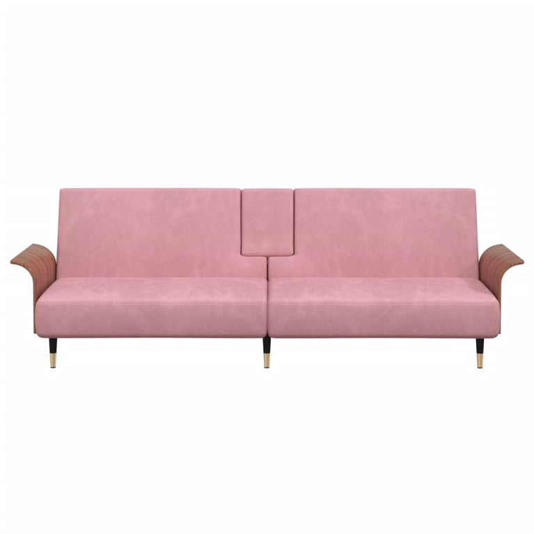 Slaapbank met bekerhouders fluweel roze