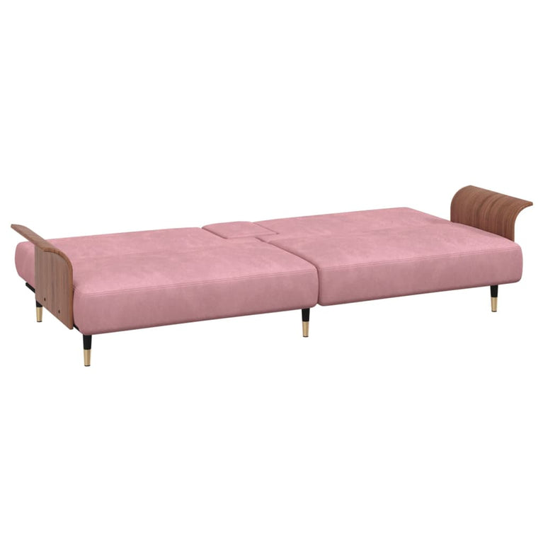 Slaapbank met bekerhouders fluweel roze