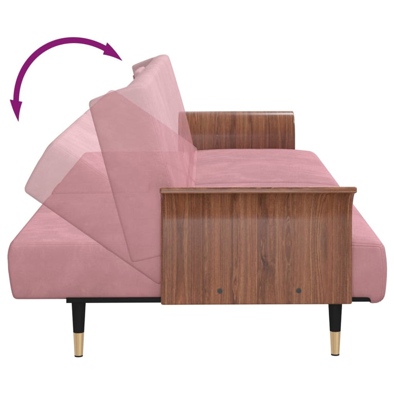 Slaapbank met bekerhouders fluweel roze