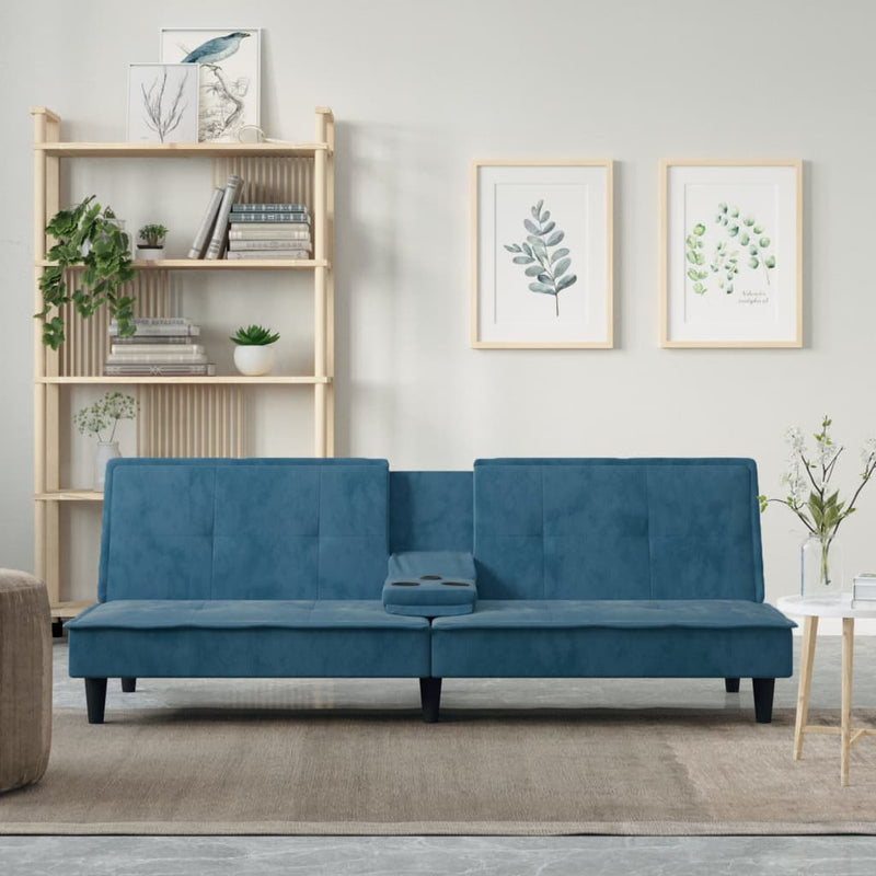 Slaapbank met bekerhouders fluweel blauw