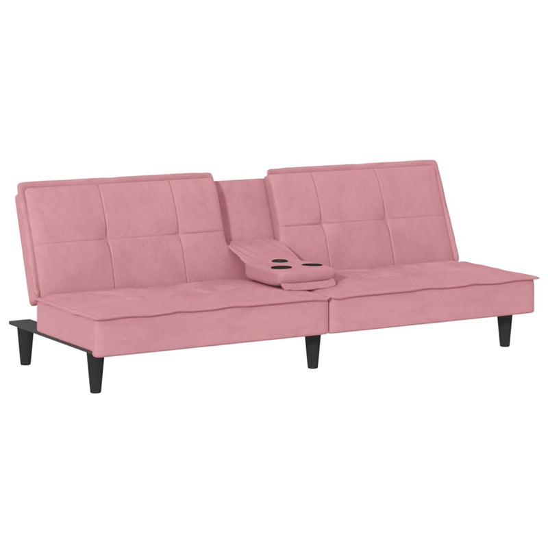 Slaapbank met bekerhouders fluweel roze
