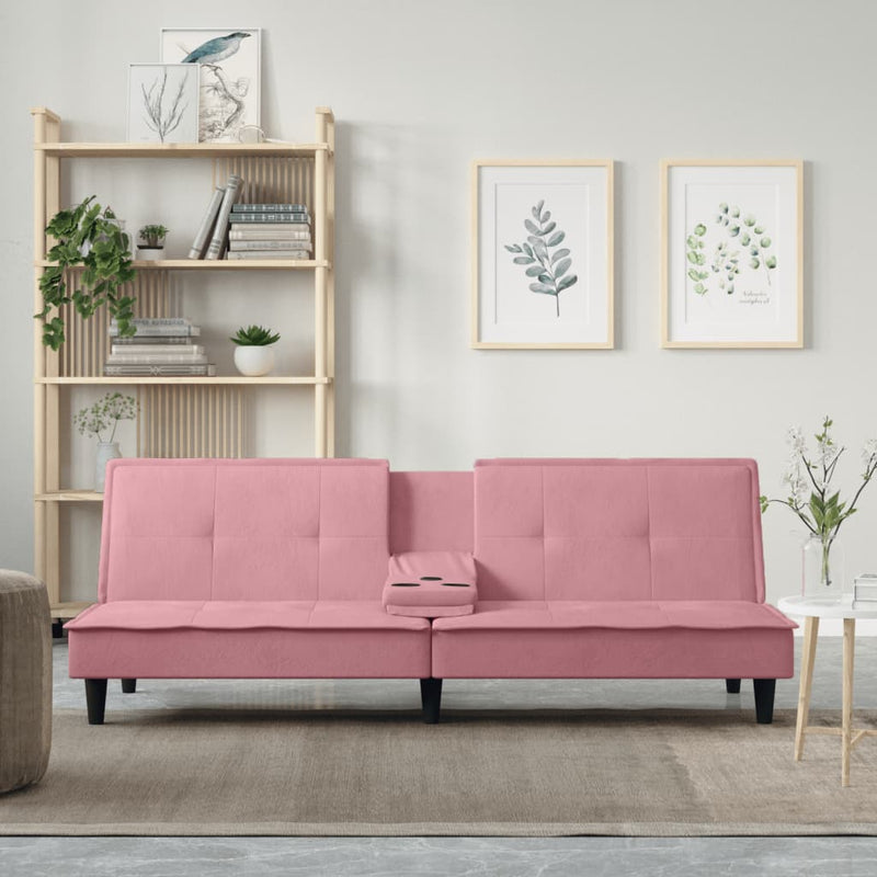 Slaapbank met bekerhouders fluweel roze