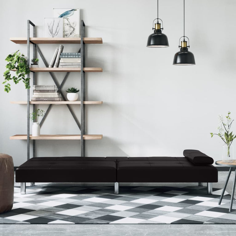 Slaapbank met bekerhouders kunstleer zwart