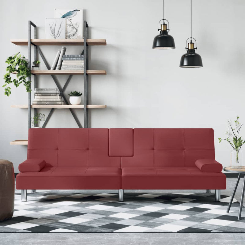 Slaapbank met bekerhouders kunstleer wijnrood