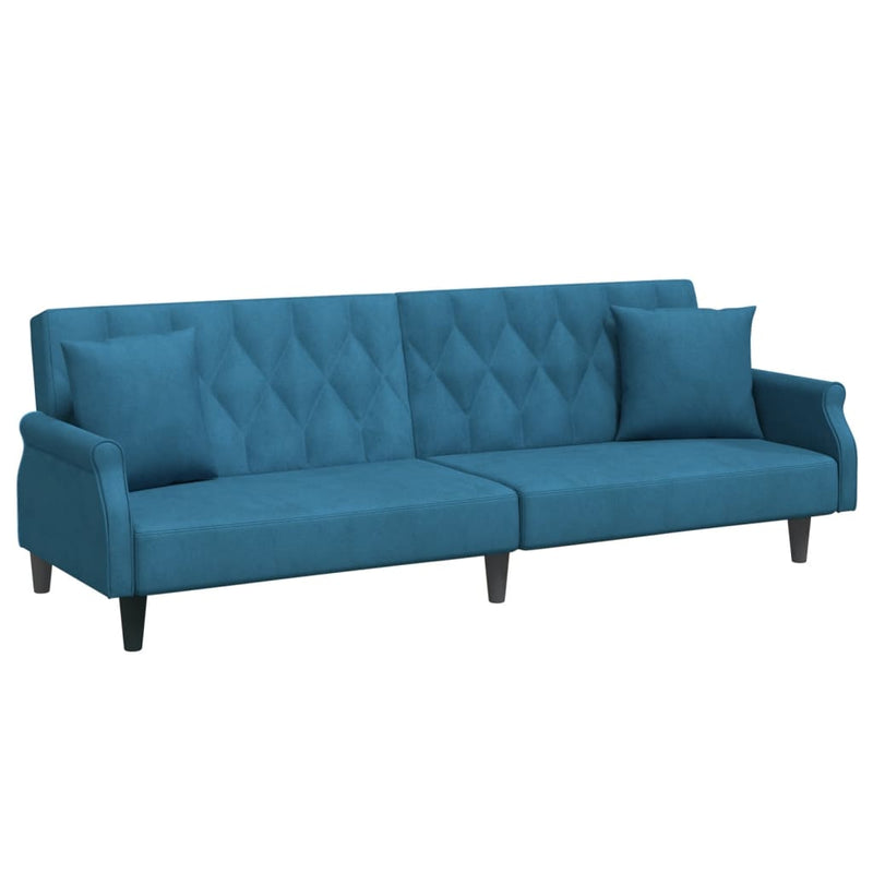 Slaapbank met armleuningen fluweel blauw