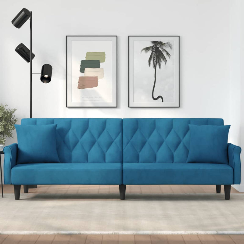 Slaapbank met armleuningen fluweel blauw
