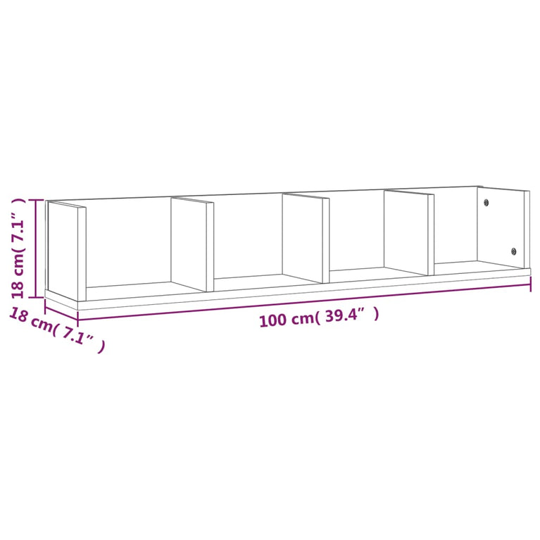 Wandschap CD 100x18x18 cm bewerkt hout grijs sonoma eikenkleur