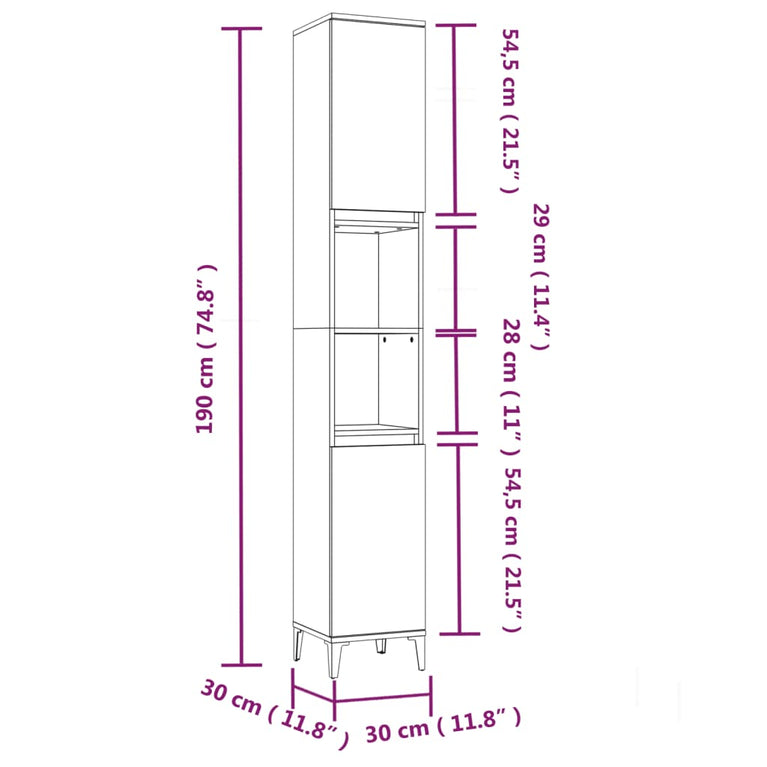 Badkamerkast 30x30x190 cm bewerkt hout bruin eikenkleur