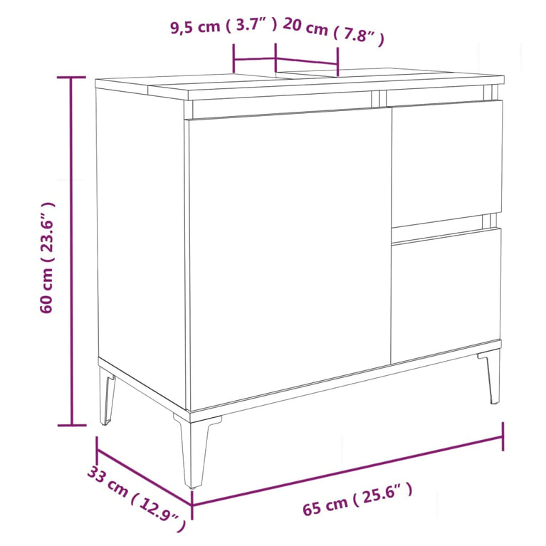 Badkamerkast 65x33x60 cm bewerkt hout hoogglans wit