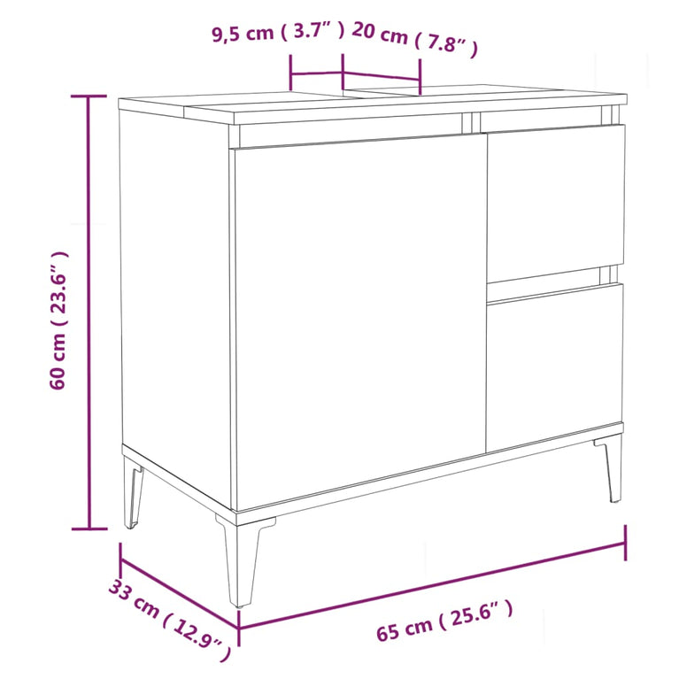 Badkamerkast 65x33x60 cm bewerkt hout bruin eikenkleur