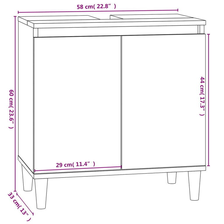 Wastafelkast 58x33x60 cm bewerkt hout hoogglans wit