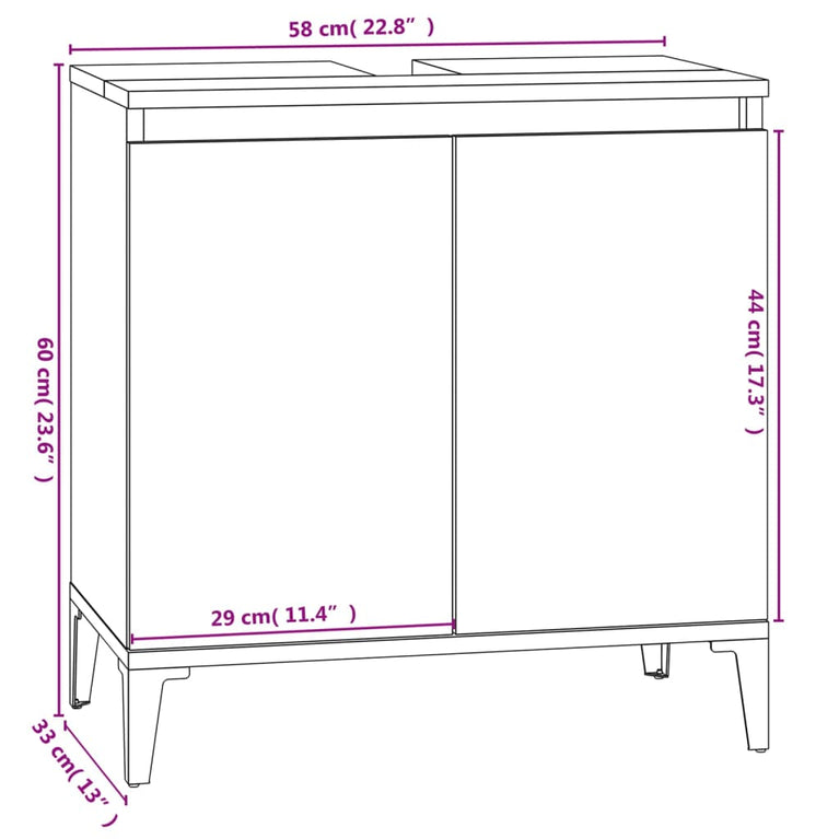 Wastafelkast 58x33x60 cm bewerkt hout gerookt eikenkleurig