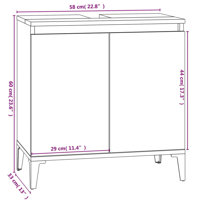 Wastafelkast 58x33x60 cm bewerkt hout bruin eikenkleur