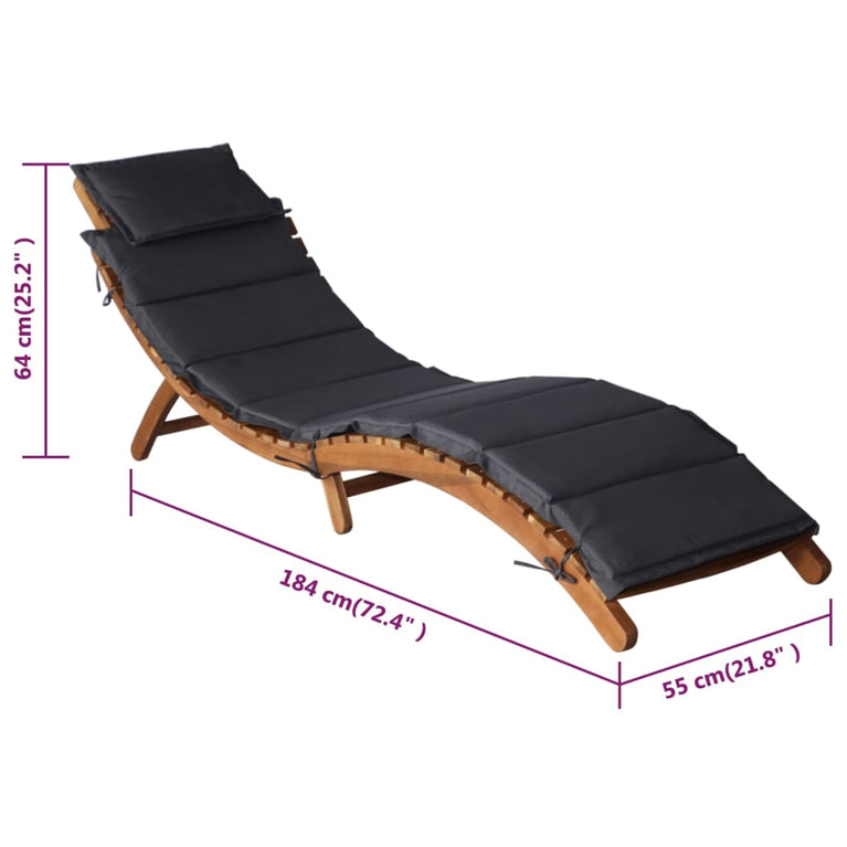 Ligstoelen met kussens 2 st massief acaciahout donkergrijs