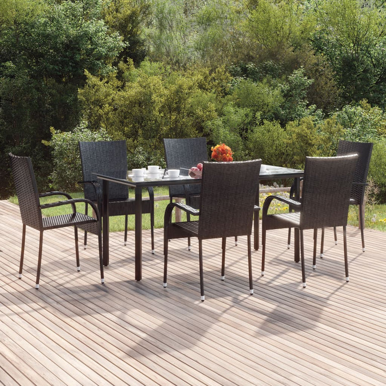 7-delige Tuinset poly rattan zwart