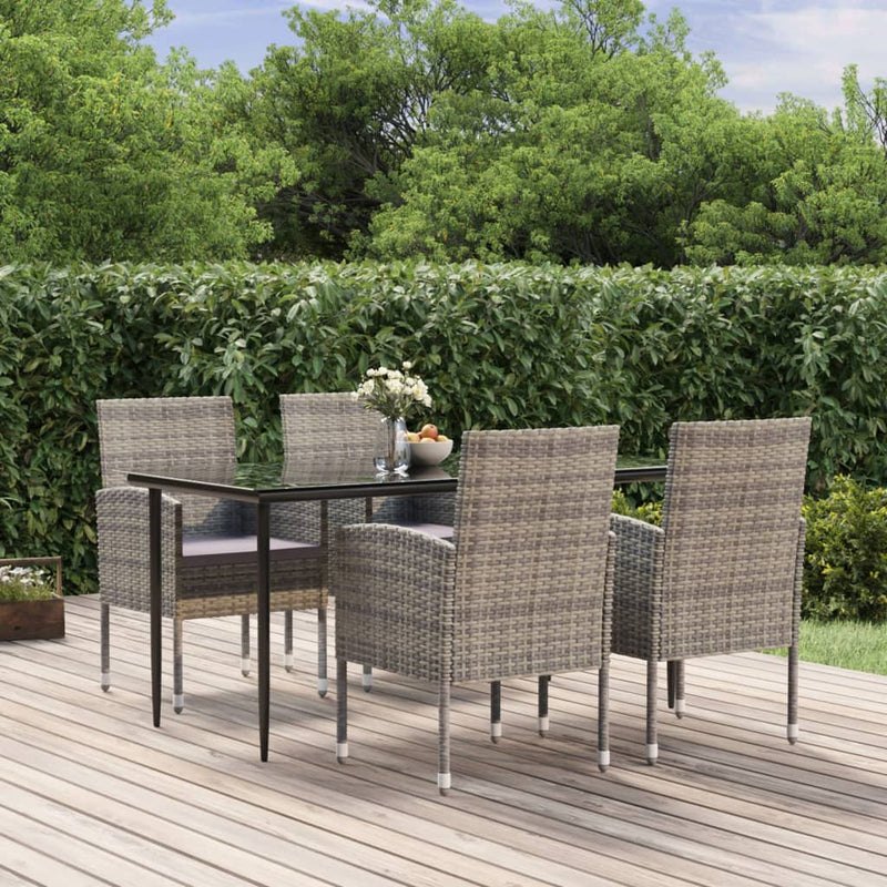5-delige Tuinset met kussens poly rattan antracietkleurig