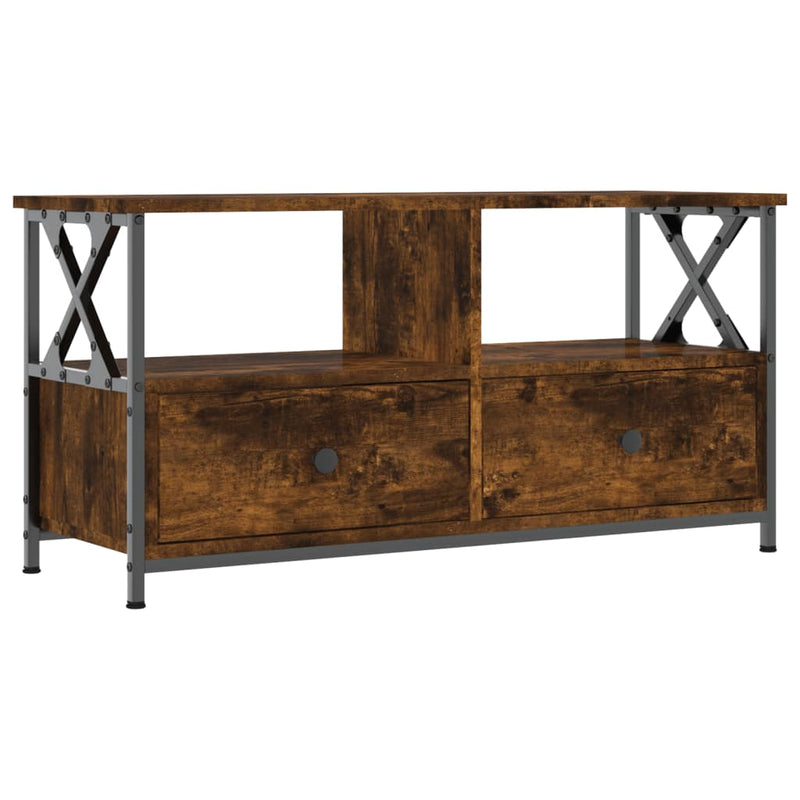 Tv-meubel 90x33x45 cm bewerkt hout en ijzer gerookt eikenkleur