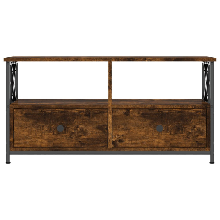 Tv-meubel 90x33x45 cm bewerkt hout en ijzer gerookt eikenkleur