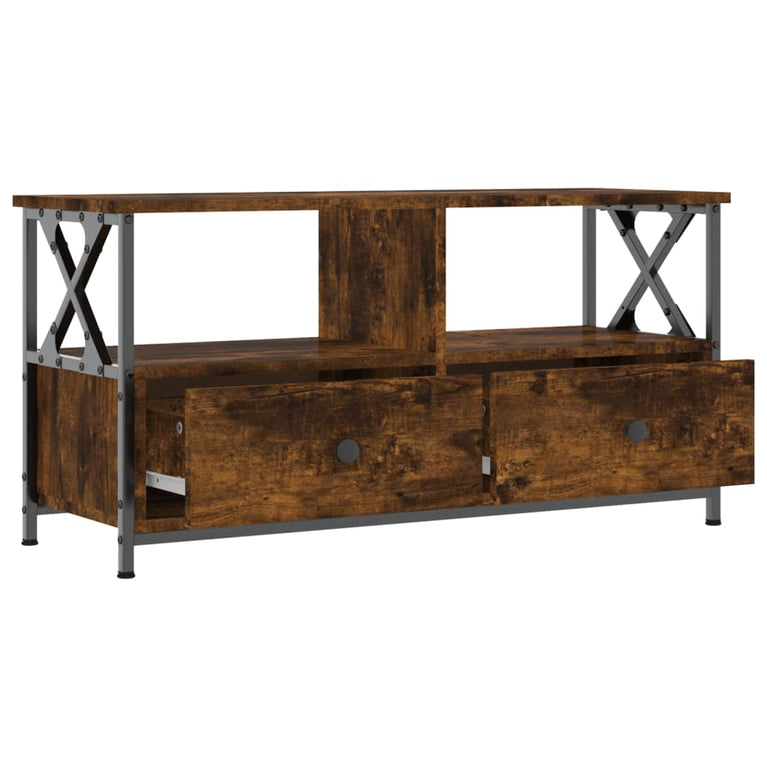 Tv-meubel 90x33x45 cm bewerkt hout en ijzer gerookt eikenkleur