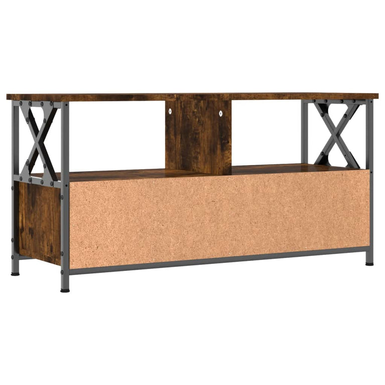 Tv-meubel 90x33x45 cm bewerkt hout en ijzer gerookt eikenkleur