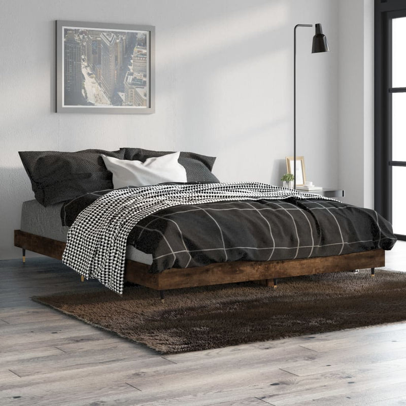 Bedframe bewerkt hout gerookt eikenkleurig 140x190 cm