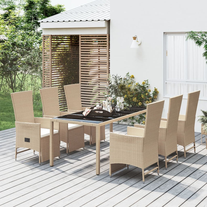 7-delige Tuinset met kussens poly rattan beige