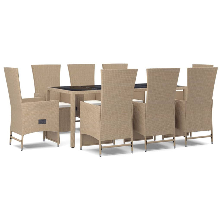9-delige Tuinset met kussens poly rattan beige
