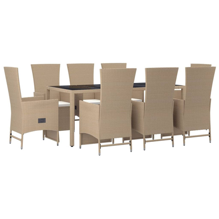 9-delige Tuinset met kussens poly rattan beige
