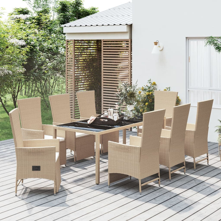 9-delige Tuinset met kussens poly rattan beige