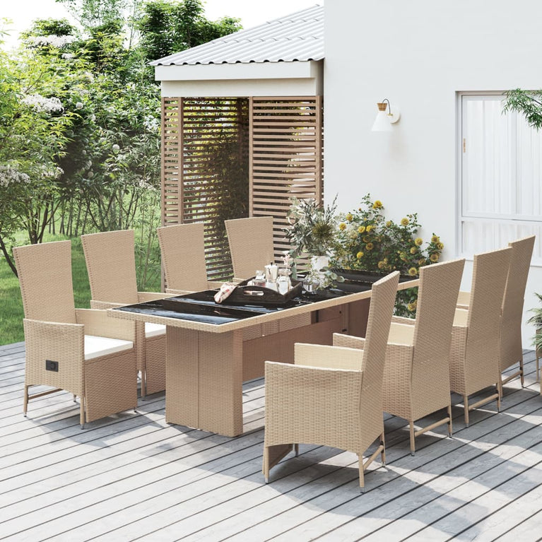 9-delige Tuinset met kussens poly rattan beige