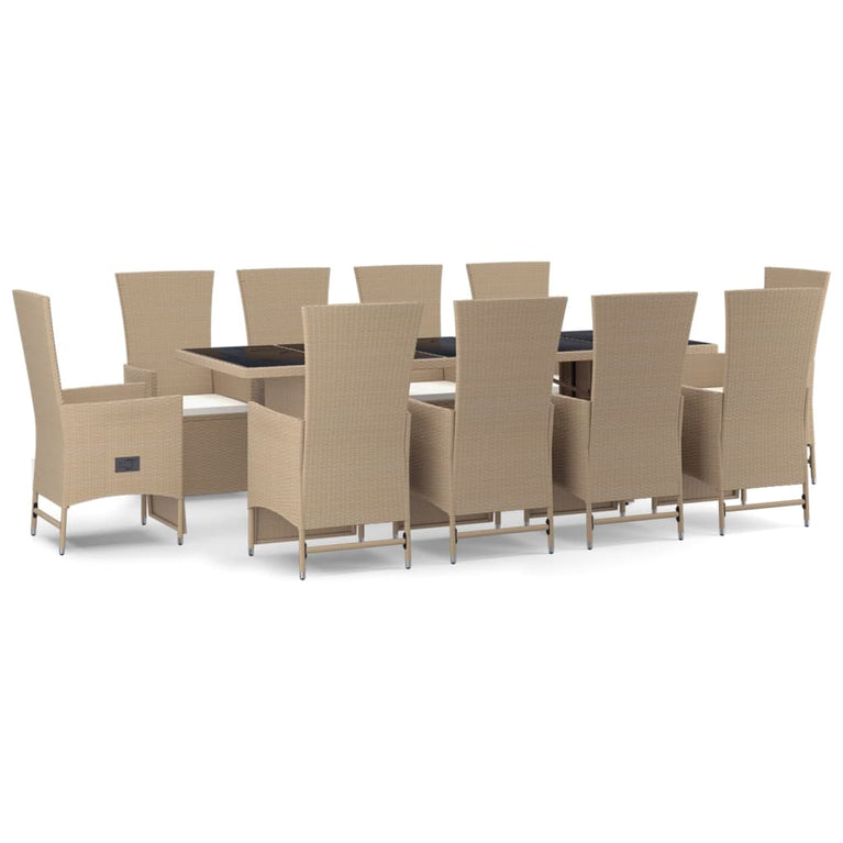 11-delige Tuinset met kussens poly rattan beige