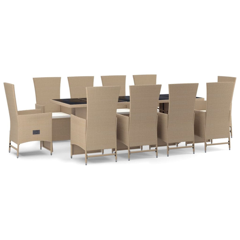 11-delige Tuinset met kussens poly rattan beige
