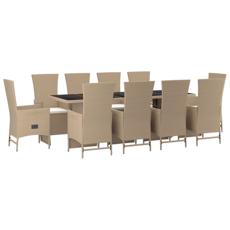 11-delige Tuinset met kussens poly rattan beige