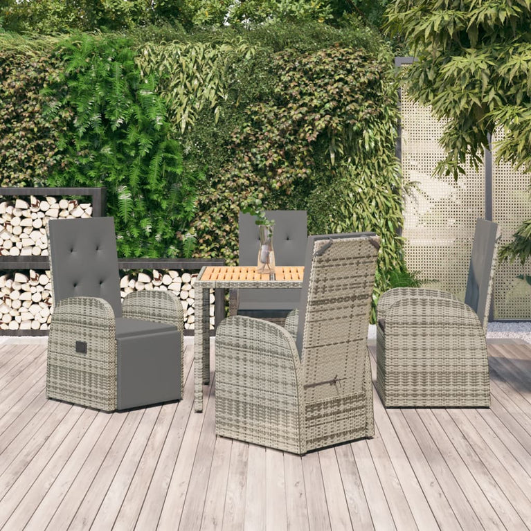 5-delige Tuinset met kussens poly rattan grijs